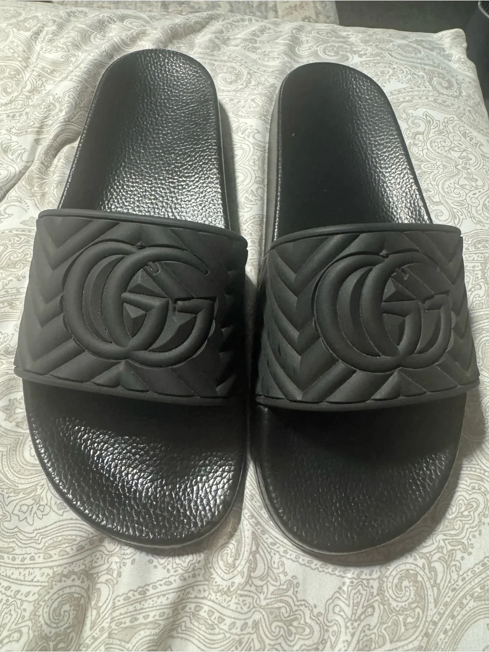 Gucci Black Quilted GG Logo Slide Sandals
